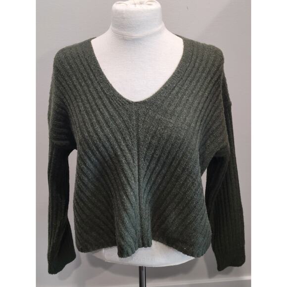 Pink Rose Dark Green Ribbed Crop Sweater Top Small EUC - Picture 1 of 8